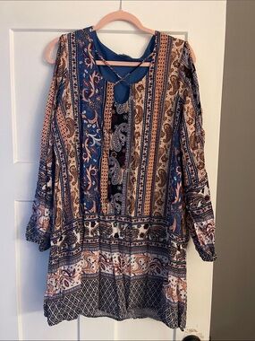 Cato Blue & Peach Paisley Strappy Tunic